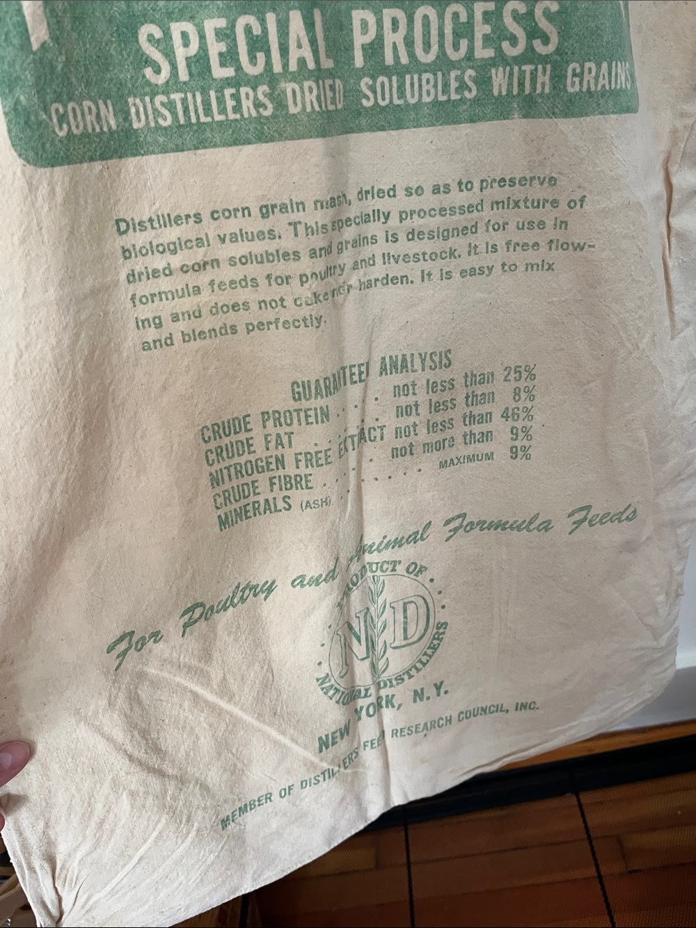Vintage Produlac National Distillers Feed Sack, Cotton, New York NY, Green Prin - Picture 3 of 5